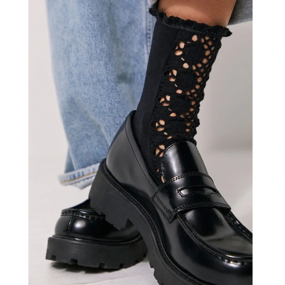 Free People Rubies Crochet Socks in black